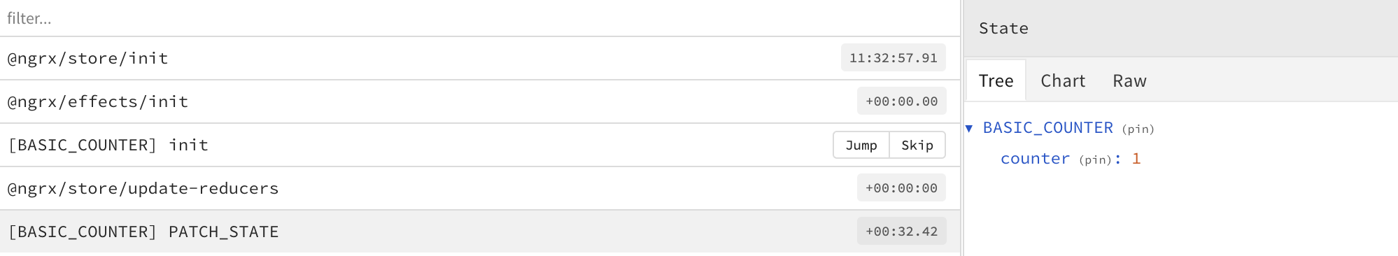 Component store in the DevTools after patchState